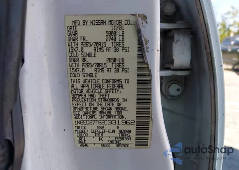 2002 Nissan Frontier Xe-V6 из США, поврежденный, VIN 1N6ED27T62C331962